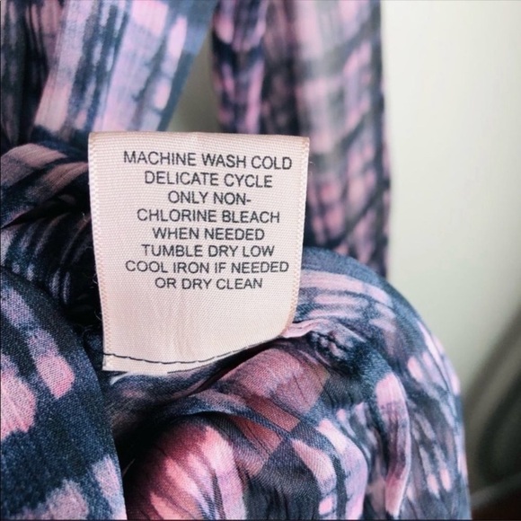 4/$45 PHILOSOPHY Navy Blue Pink Plaid Long Sleeve Button Down Sheer Top Large - Picture 6 of 7